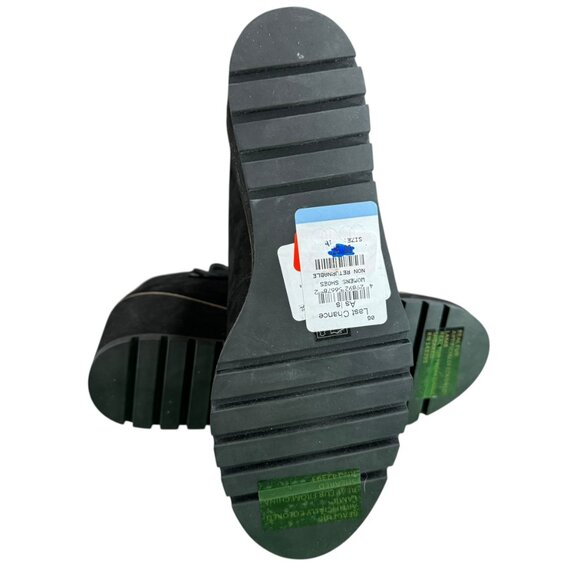 Eileen Fisher Black Suede Wedge Boots Size 10 | Shearling Lined Lace-Up Platform - Picture 7 of 9